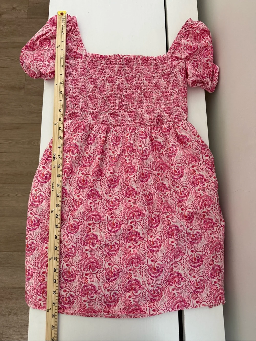 J.Crew Dandelion Swirl Puff Sleeve Smocked Mini Dress Pink Small